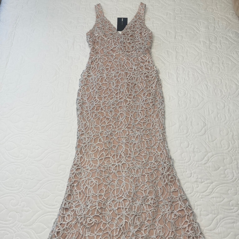 Fashion Nova Silver Lace Prom Dress